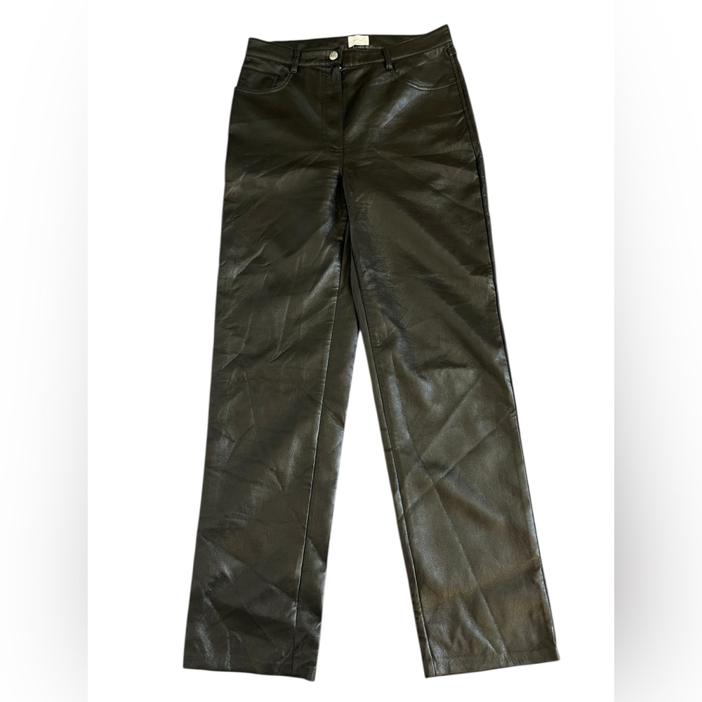 Wilfred Aritzia Black Faux Leather Pants Straight Leg High Rise Size 10